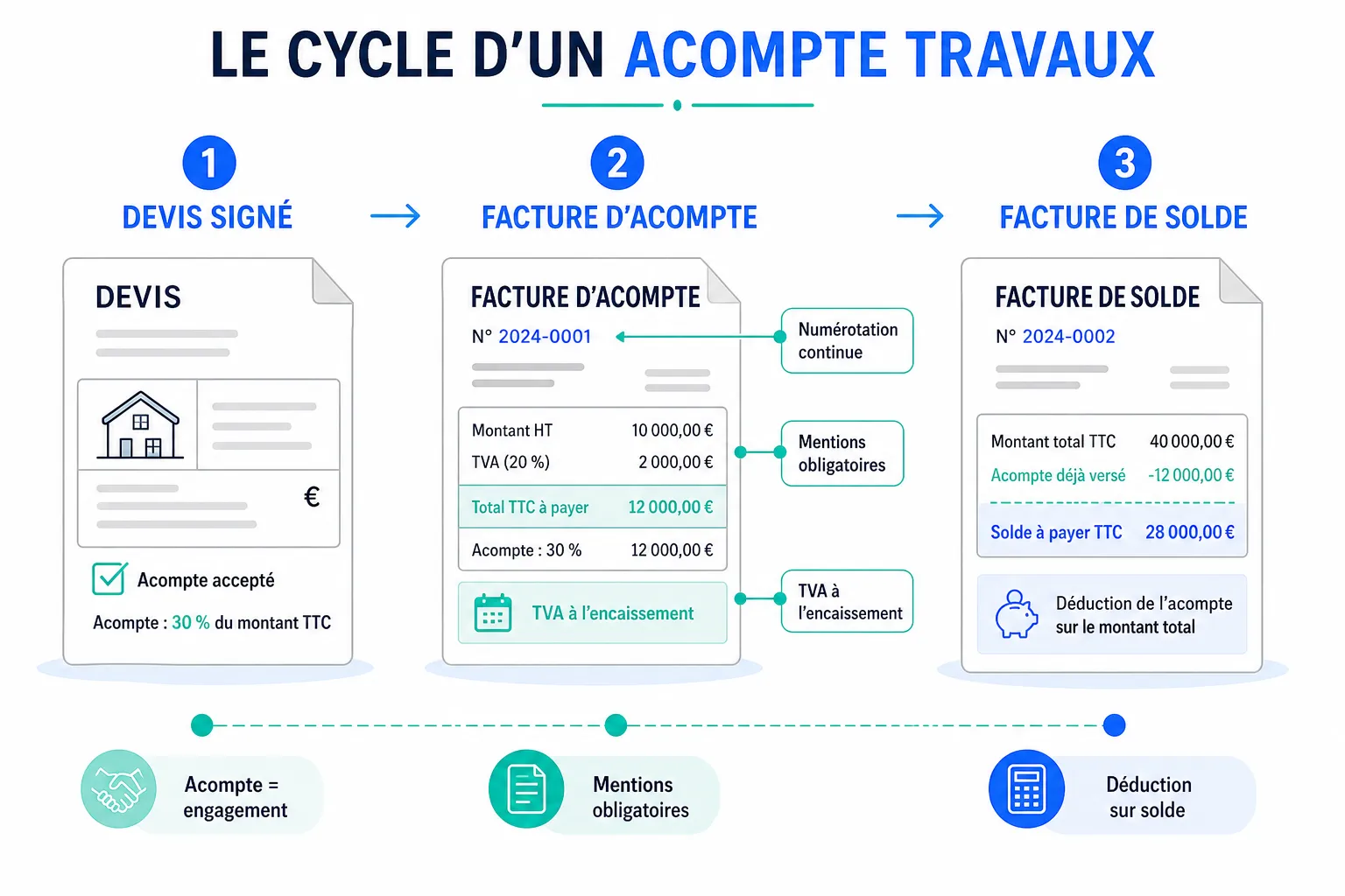 Acompte sur travaux : combien demander, comment le facturer