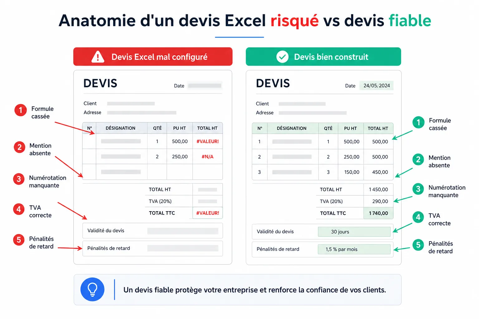 Modèle de devis Excel : le piège des totaux à la main